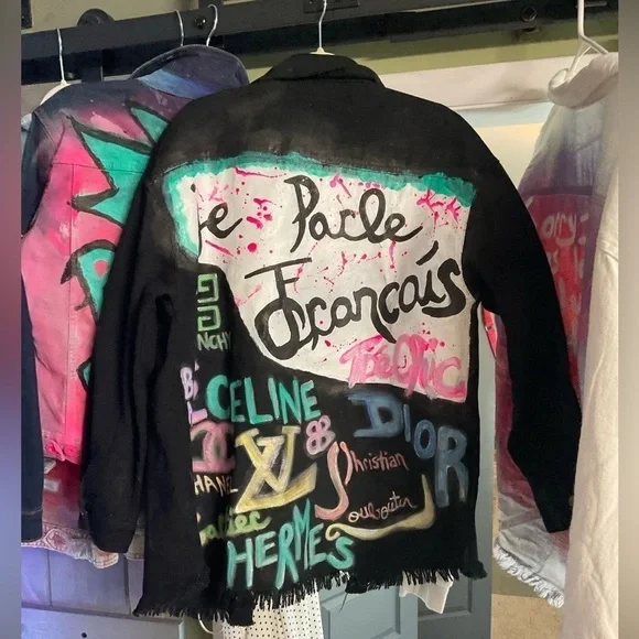 Custom painted white denim size medium Jean jacket “ - Picture 6 of 16